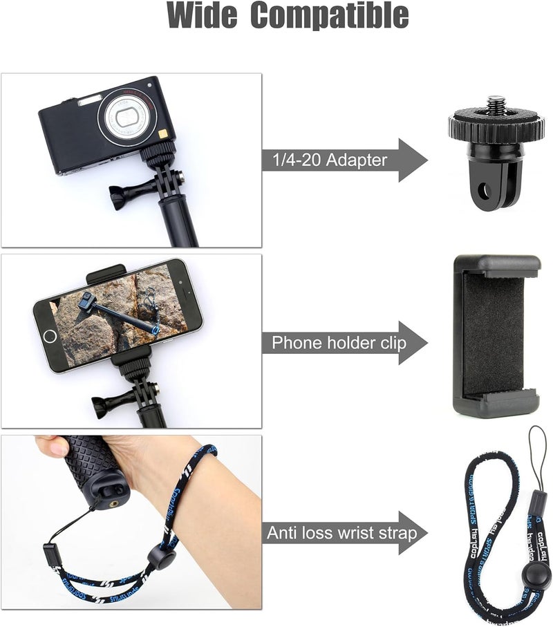 SOONSUN 45'' Waterproof Selfie Stick Extendable Monopod Hand Grip Aluminum Telescopic Pole Compatible with GoPro Hero 13 12 11 10 9 8 7 6 5 4 Session, Insta360, Osmo Action 2, 3, 4, 5, and Cell Phone - Image 4